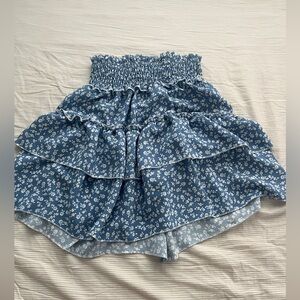 Blue white flower ruffle skirt